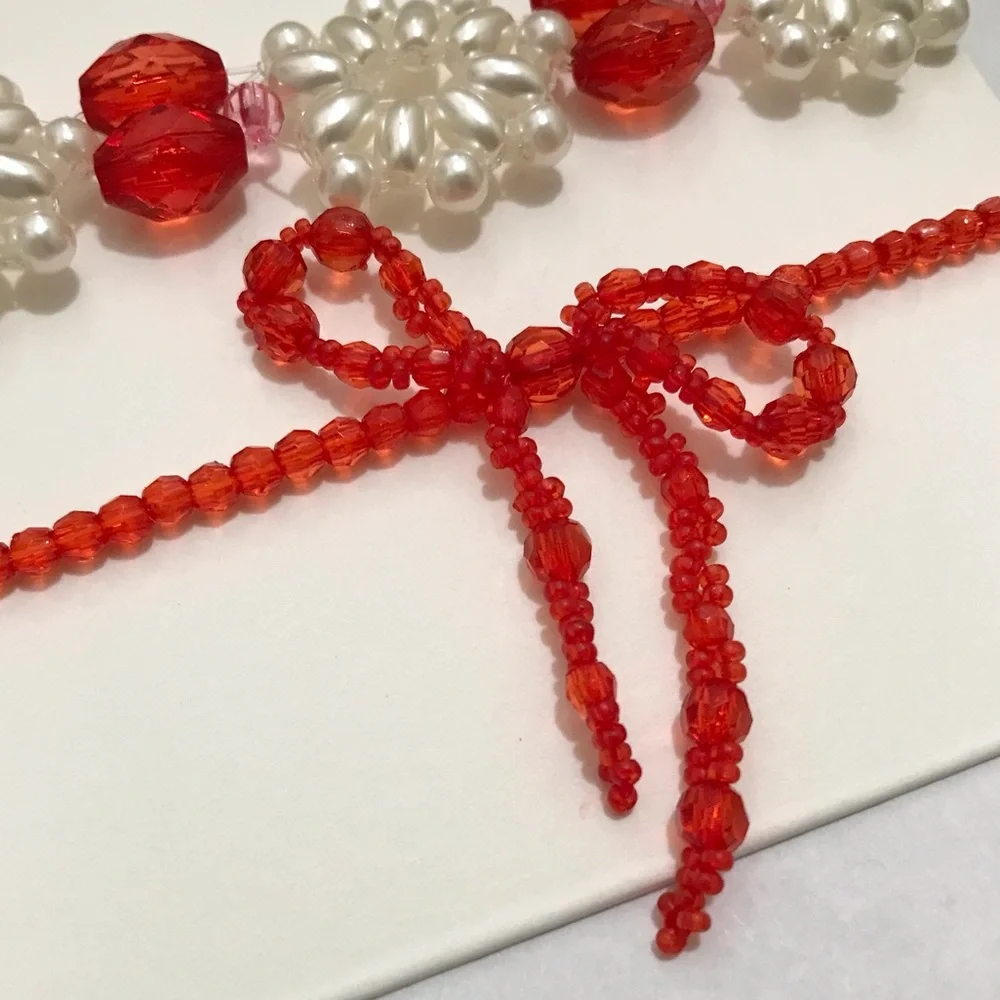 NWT Crewcuts Beaded Bracelet Set, Valentine’s Day Bow Red White J. Crew Girls